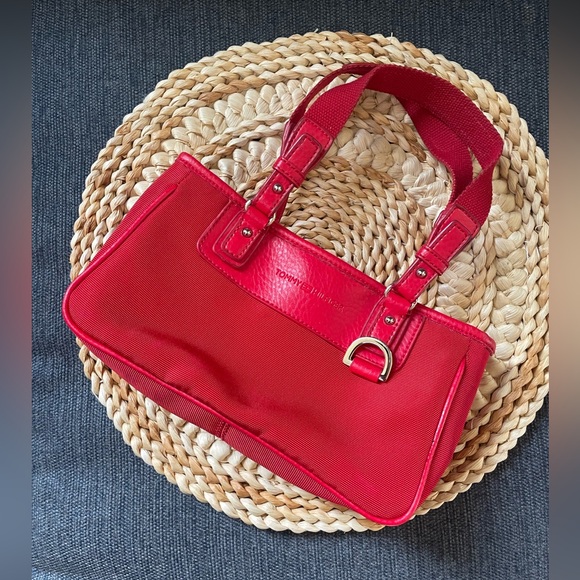 Red Handled Tommy Hilfiger Tote Small Zippered Pouch Trendy Preppy Hipster - Picture 6 of 10